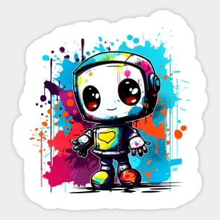 Cute cartoon Robot. Funny cyborg. Sticker